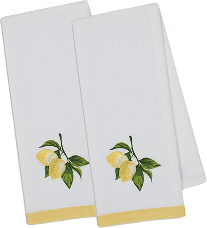 Design Imports Lemon Bliss Table Linens, 18-Inch by 28-Inch Dishtowels, Set of 2, Lemon Branch Embellished