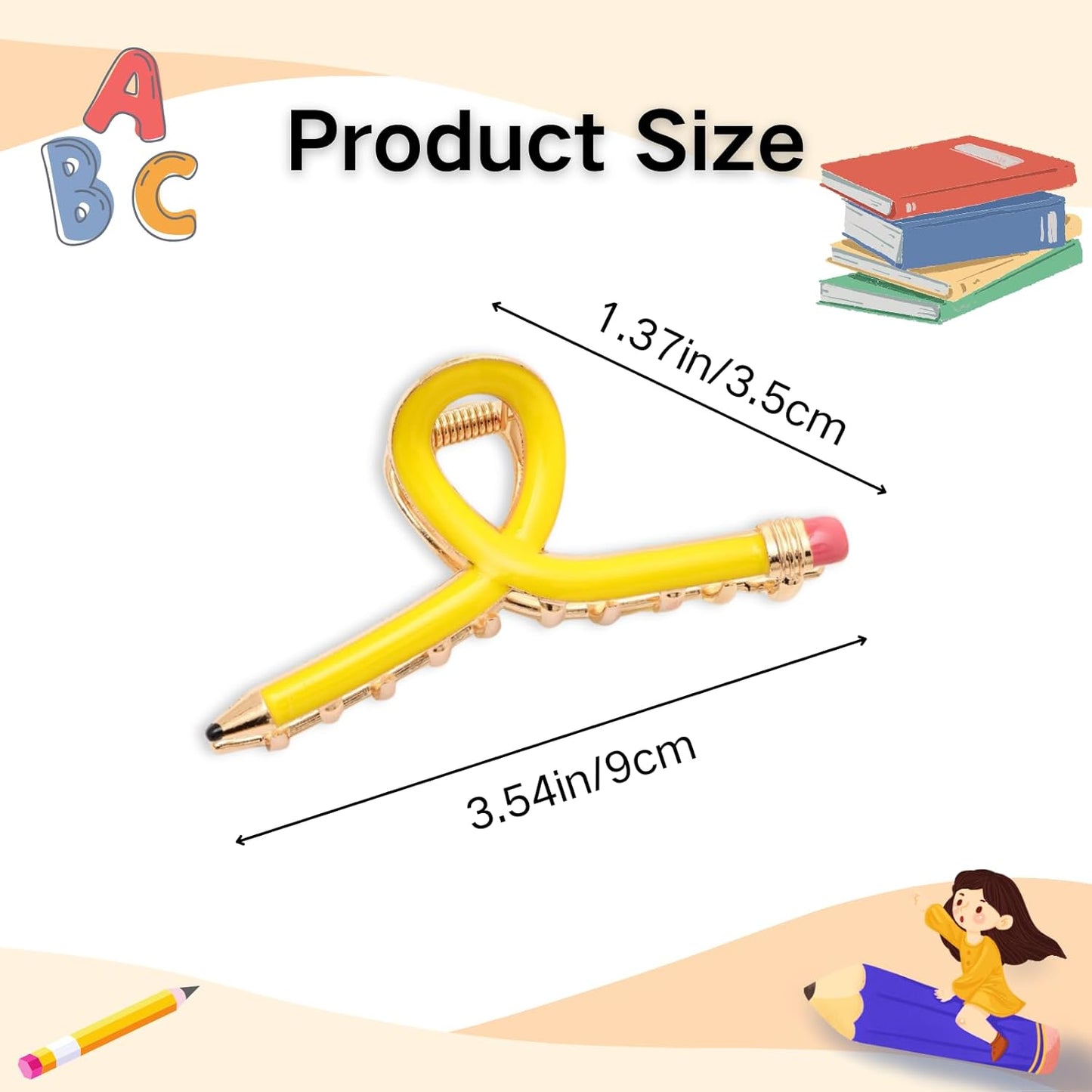 Pencil Hair Clips for Women Back to School Yellow Pencil Hair Claw Clips Spring Teacher Barrettes Accessories for Styling
