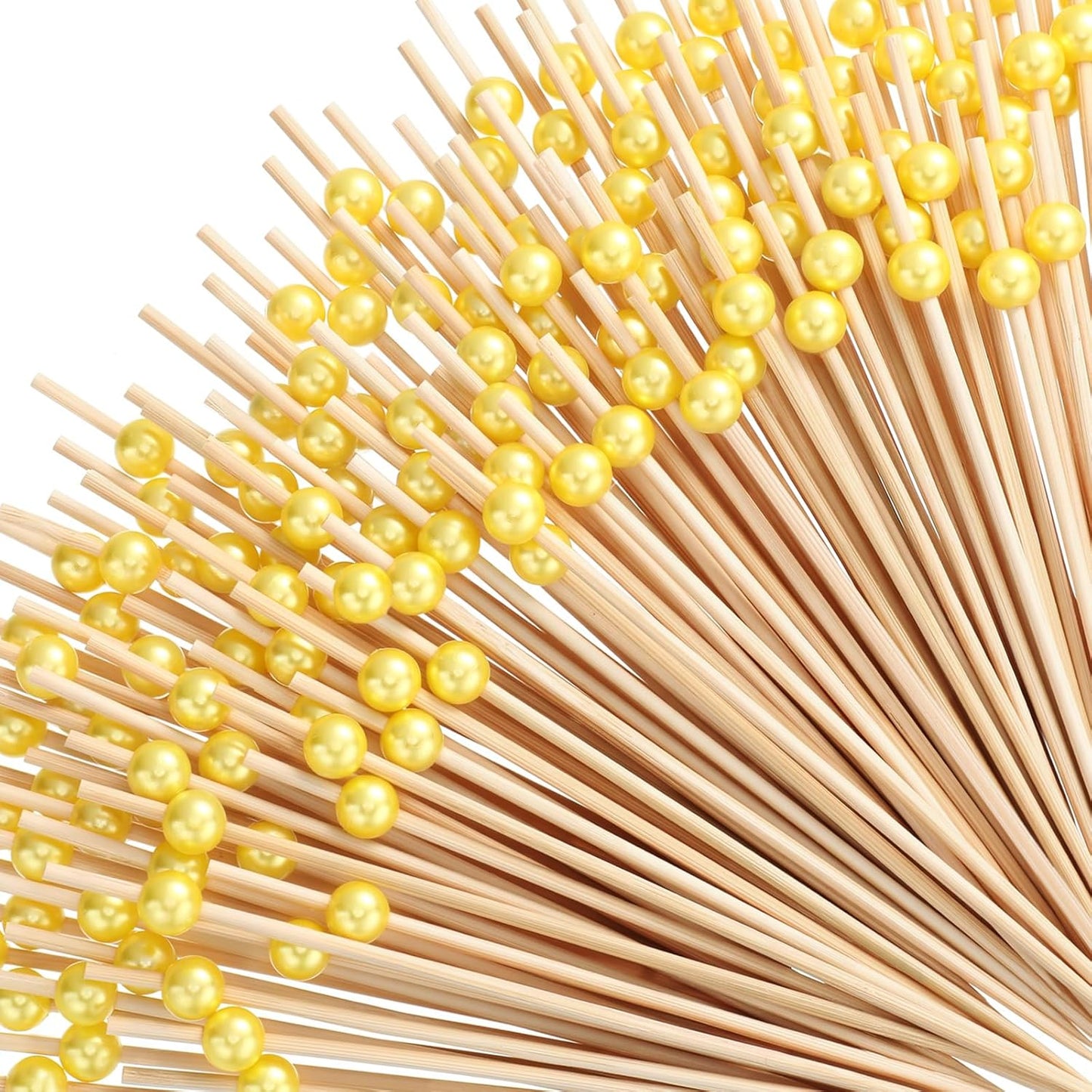300 Pcs Cocktail Pick Pearl Fancy Toothpick for Appetizer 4.7 Inch Long Skewer for Drink Fruit Food Bamboo Stick Wedding Bridal Shower Decoration Charcuterie Accessories (Yellow)