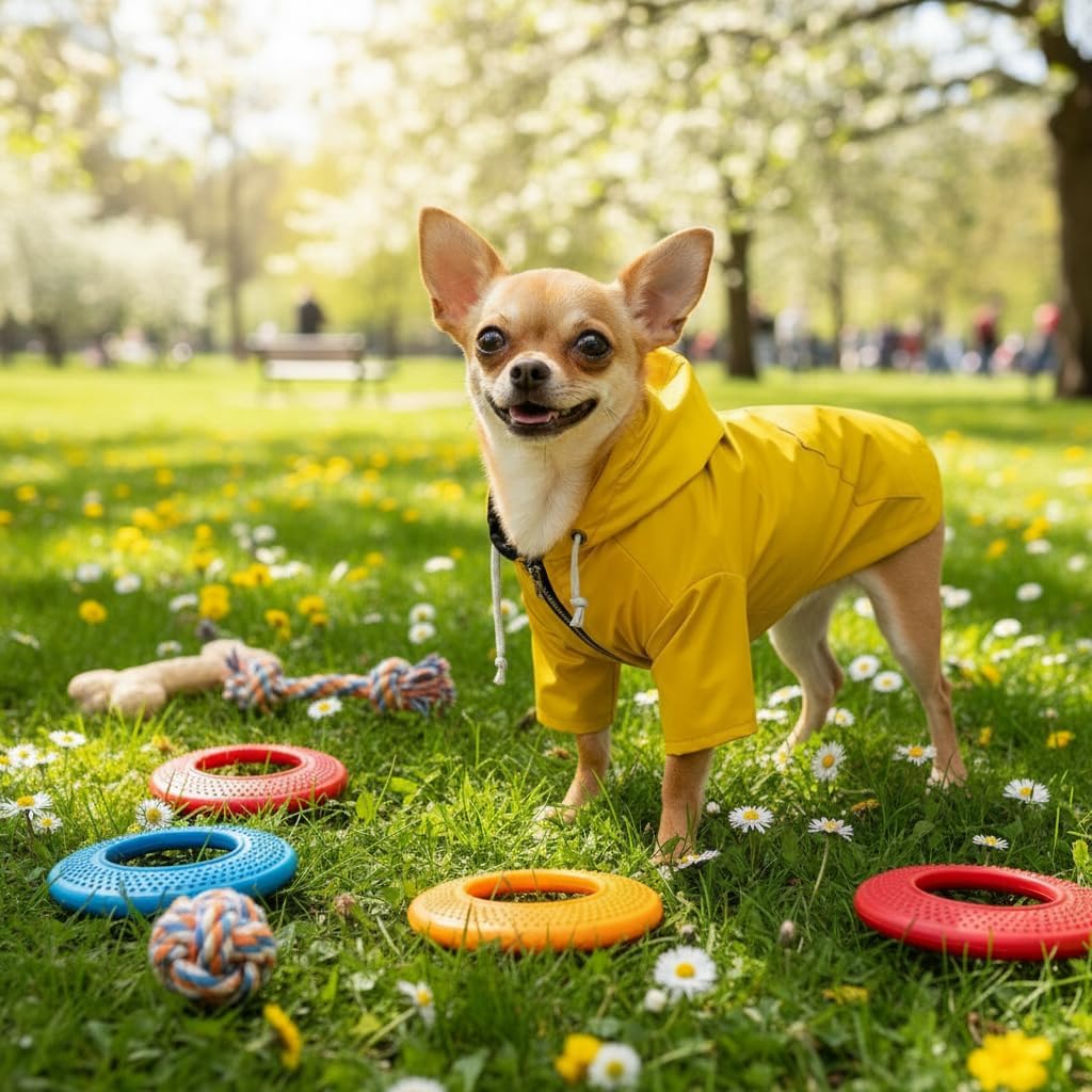 Dog Raincoat rain Jacket Raincoat Dogs Waterproof Small Medium Breeds Zip Closure Storage Pocket Harness Hole Yellow L