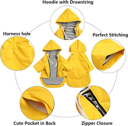 Dog Raincoat rain Jacket Raincoat Dogs Waterproof Small Medium Breeds Zip Closure Storage Pocket Harness Hole Yellow L