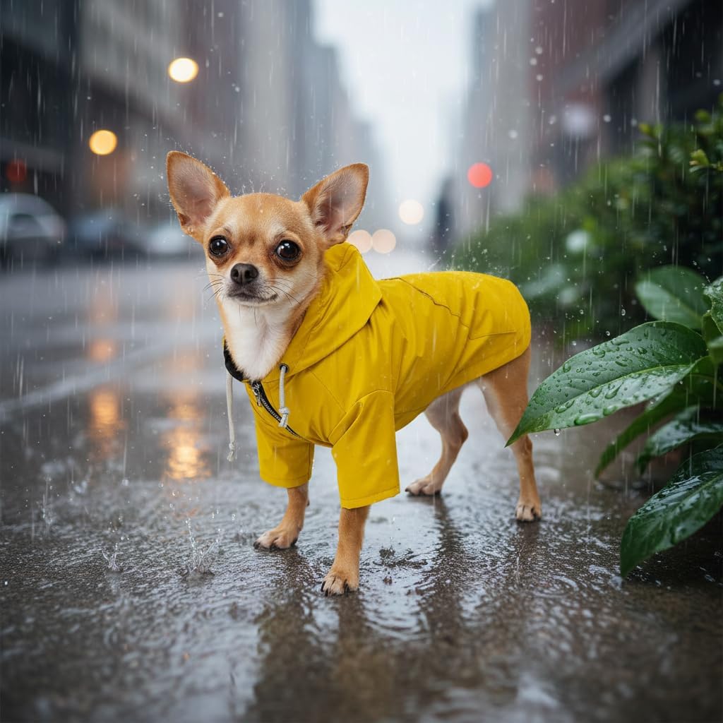 Dog Raincoat rain Jacket Raincoat Dogs Waterproof Small Medium Breeds Zip Closure Storage Pocket Harness Hole Yellow L