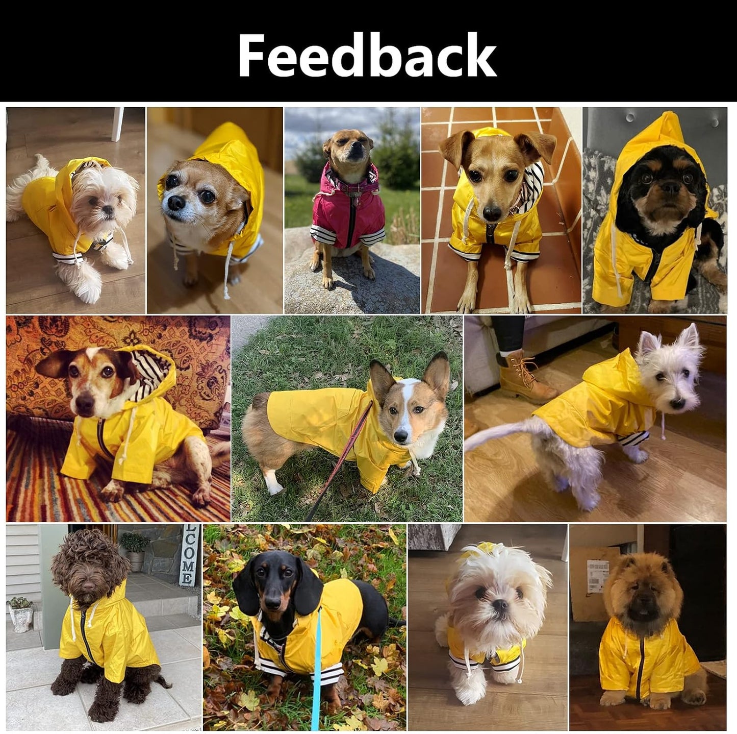 Dog Raincoat rain Jacket Raincoat Dogs Waterproof Small Medium Breeds Zip Closure Storage Pocket Harness Hole Yellow L