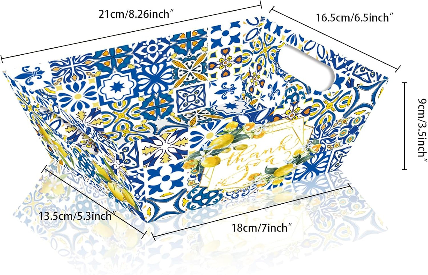Blue Tile Lemon Gift Basket Set - 12 Baskets + 12 Bags + 4 Ribbons, Thank You Gift Baskets for Wedding, Bridal Shower, Party Favors