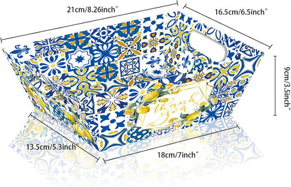 Blue Tile Lemon Gift Basket Set - 12 Baskets + 12 Bags + 4 Ribbons, Thank You Gift Baskets for Wedding, Bridal Shower, Party Favors