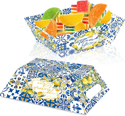 Blue Tile Lemon Gift Basket Set - 12 Baskets + 12 Bags + 4 Ribbons, Thank You Gift Baskets for Wedding, Bridal Shower, Party Favors