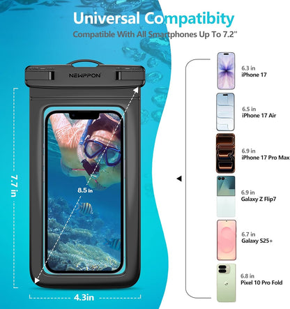 6 Pack 8.5" Waterproof Cell Phone Pouch - Underwater Dry Bag Case Lanyard - Water Proof Clear Holder Protector for iPhone 17 16 15 Pro Max Plus Samsung Galaxy S25 S24 Ultra Note for Beach Swimming