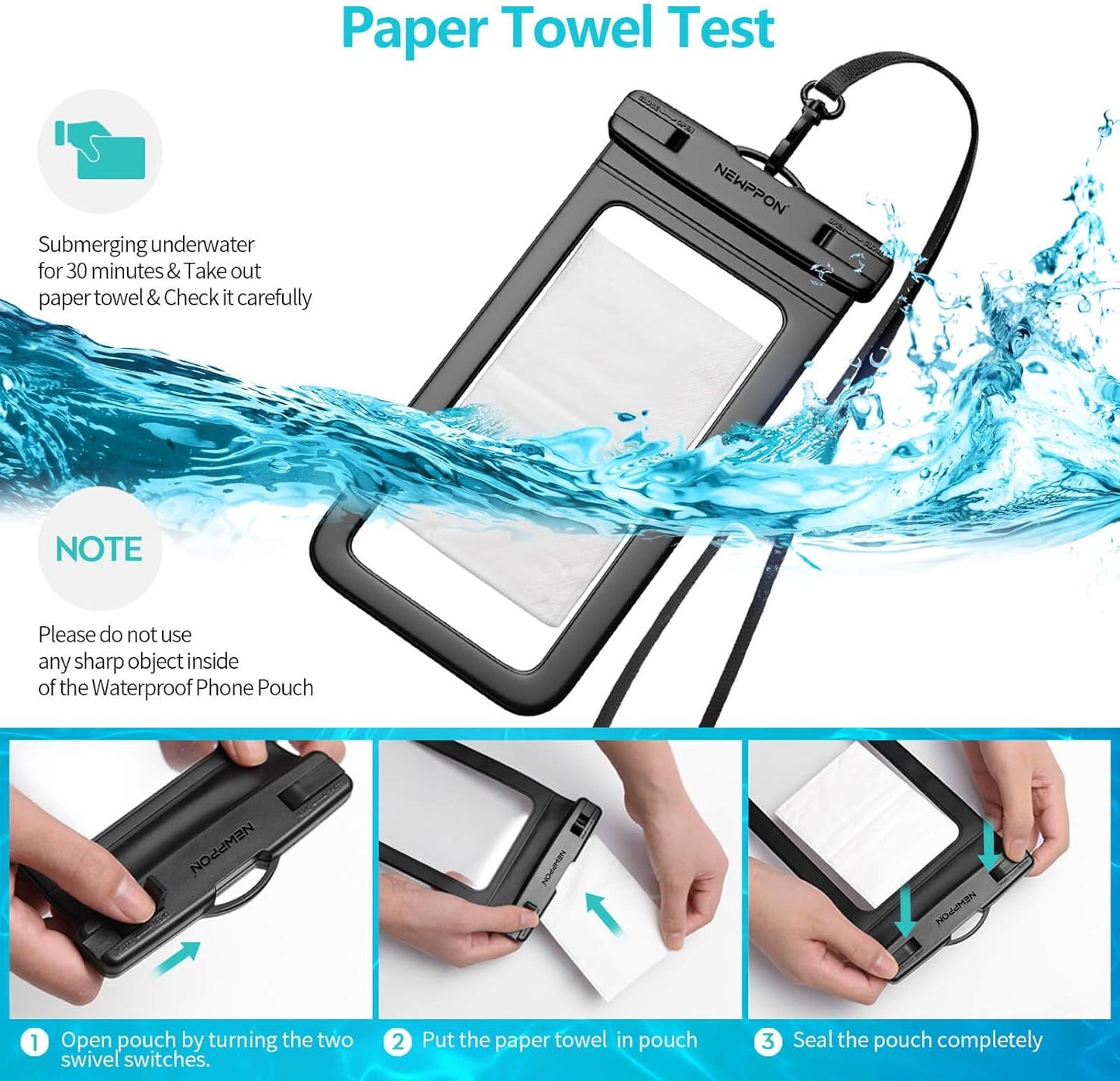 6 Pack 8.5" Waterproof Cell Phone Pouch - Underwater Dry Bag Case Lanyard - Water Proof Clear Holder Protector for iPhone 17 16 15 Pro Max Plus Samsung Galaxy S25 S24 Ultra Note for Beach Swimming