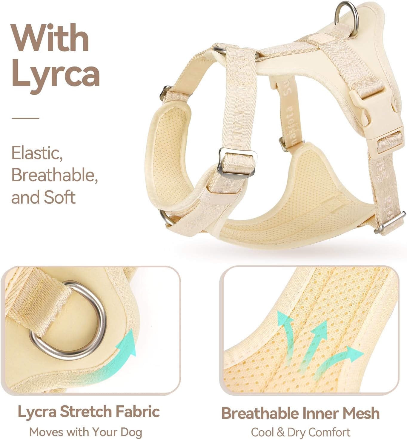 Dog Harness, Soft Lycra Puppy Vest for Small Sized Dogs | Light Yellow S, Breathable Flexible Padded Pet Harness, Back D-ring, Quick-release Buckles,No Choke Adjustable Easy Control