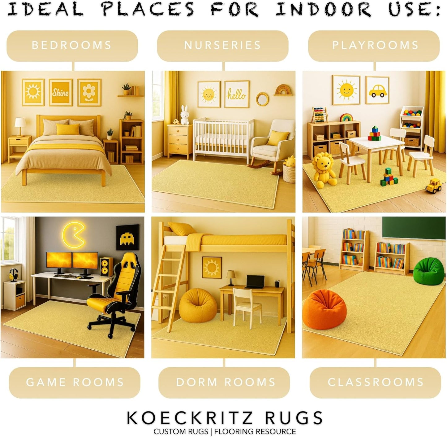 KOECKRITZ Soft & Colorful 8' x 10' Kids Classroom Area Rug – Cozy Playroom Carpet for Nursery, Daycare & Preschool, Flammability Pill Test Passed (Lemon)