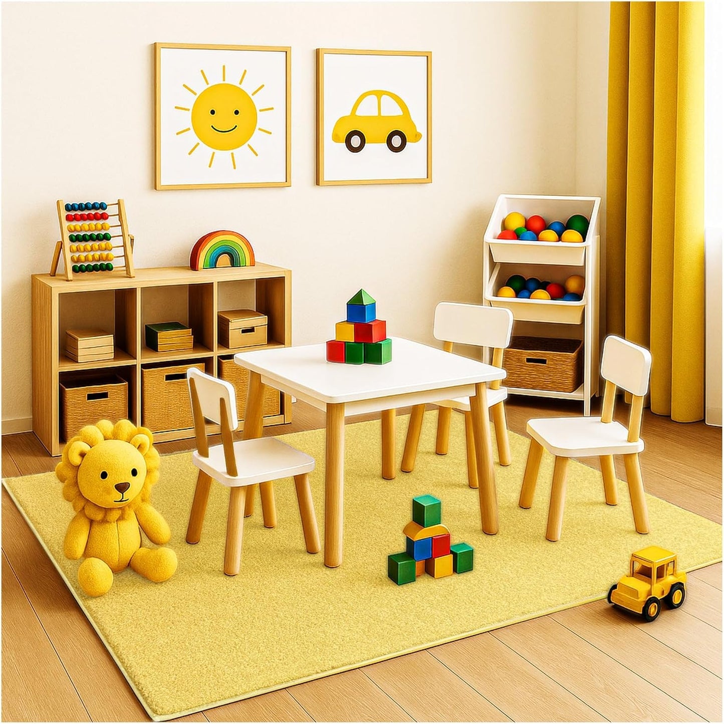 KOECKRITZ Soft & Colorful 8' x 10' Kids Classroom Area Rug – Cozy Playroom Carpet for Nursery, Daycare & Preschool, Flammability Pill Test Passed (Lemon)