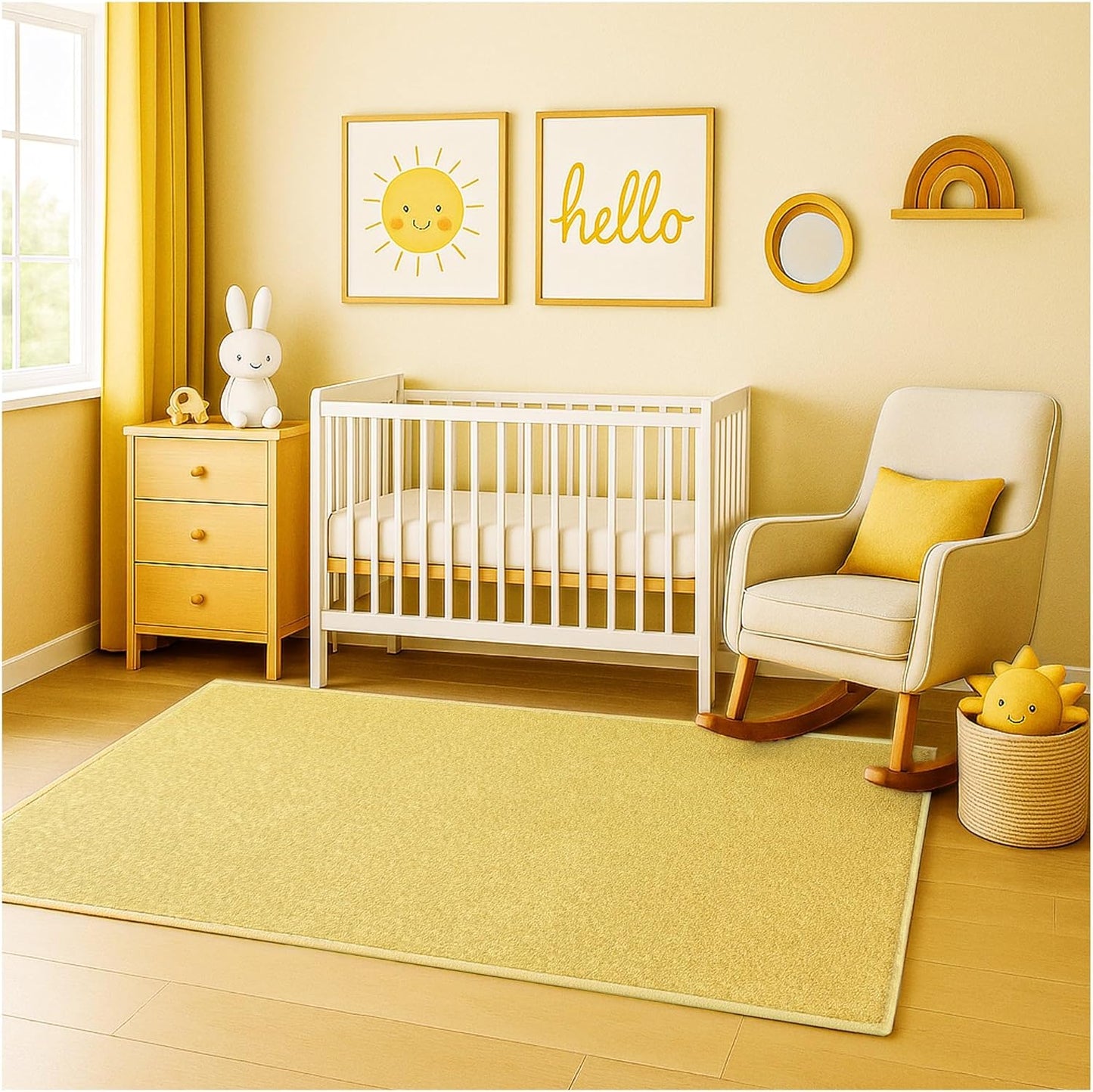 KOECKRITZ Soft & Colorful 8' x 10' Kids Classroom Area Rug – Cozy Playroom Carpet for Nursery, Daycare & Preschool, Flammability Pill Test Passed (Lemon)