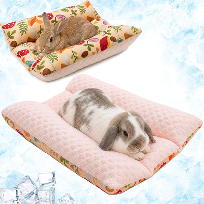Reversible Bunny Bed, Washable Cooling Rabbit Mat Cage Accessories | Soft Thickened Small Animal Bedding Pillow for Guinea Pig, Chinchilla, Hedgehog, Ferret, Kitten, Chihuahua (14x15.7in)