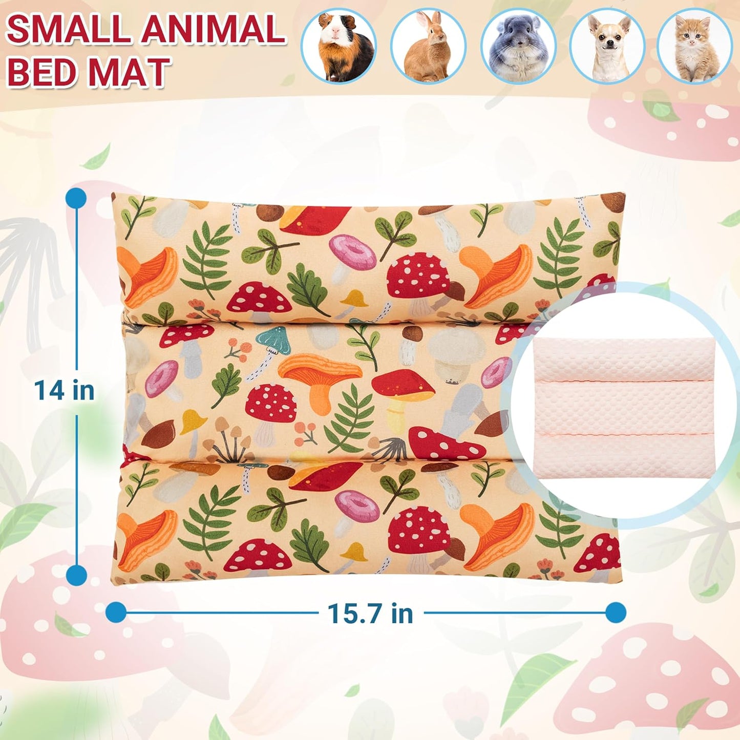 Reversible Bunny Bed, Washable Cooling Rabbit Mat Cage Accessories | Soft Thickened Small Animal Bedding Pillow for Guinea Pig, Chinchilla, Hedgehog, Ferret, Kitten, Chihuahua (14x15.7in)