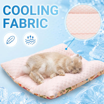Reversible Bunny Bed, Washable Cooling Rabbit Mat Cage Accessories | Soft Thickened Small Animal Bedding Pillow for Guinea Pig, Chinchilla, Hedgehog, Ferret, Kitten, Chihuahua (14x15.7in)