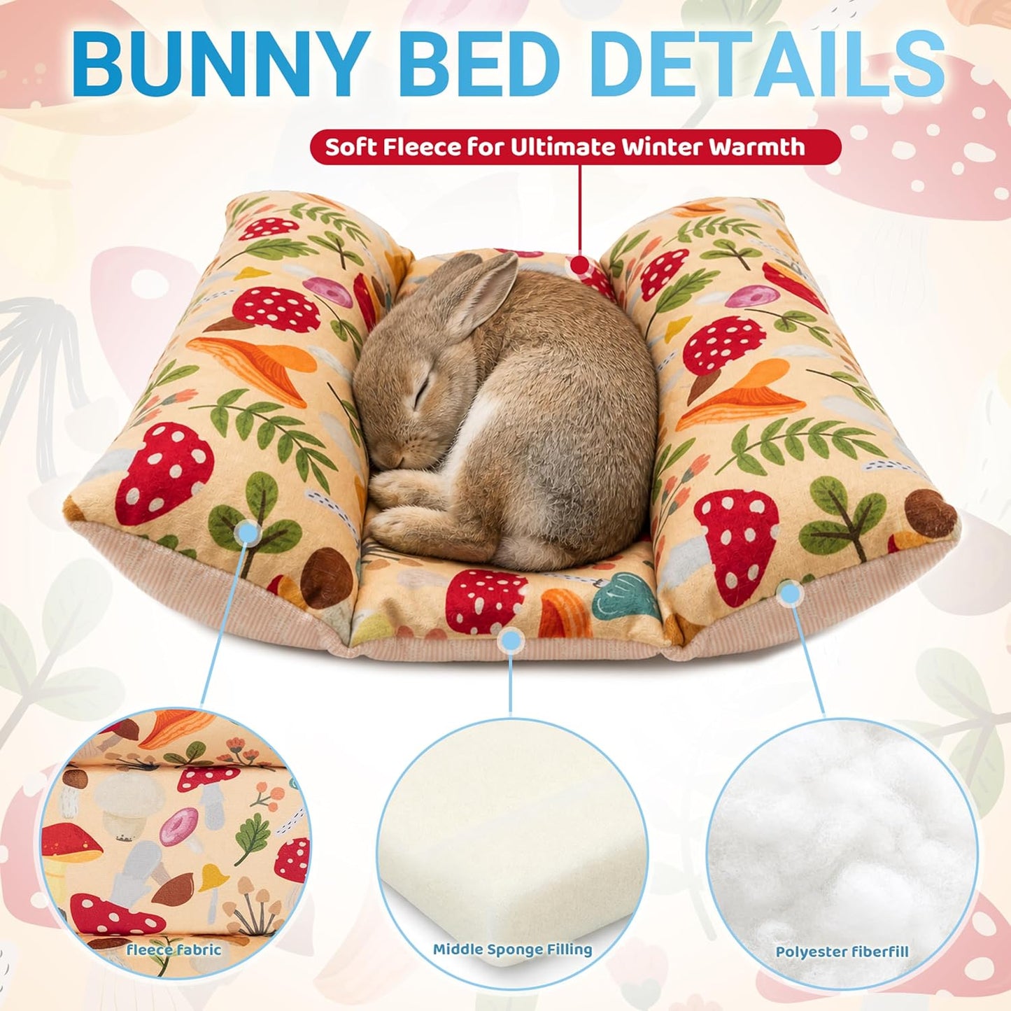 Reversible Bunny Bed, Washable Cooling Rabbit Mat Cage Accessories | Soft Thickened Small Animal Bedding Pillow for Guinea Pig, Chinchilla, Hedgehog, Ferret, Kitten, Chihuahua (14x15.7in)