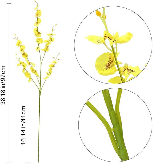 12Pcs Yellow Artificial Orchids Flowers, Dried Silk Orchids, Fake Orchids Flowers Silk Faux Dancing Orchids Bouquet for DIY Indoor Outdoor Wedding Party Home Kitchen Office Decoration