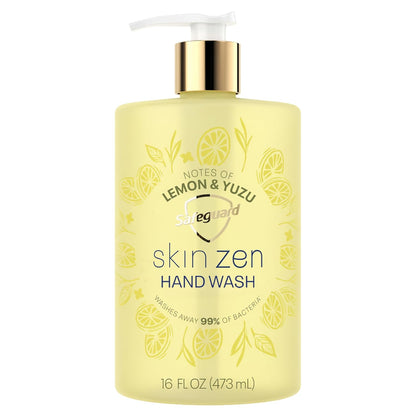 Liquid Hand Soap, Skin Zen, Washes Away 99% Bacteria, Made with Natural Moisturizers & 2X Skin Conditioners, Safeguarding Families, PH Balanced Formula, Lemon & Yuzu Scent, 16 oz