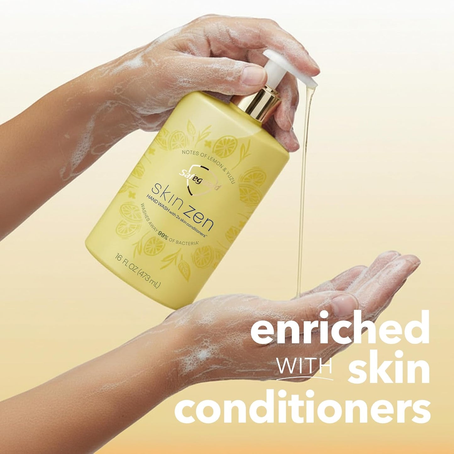 Liquid Hand Soap, Skin Zen, Washes Away 99% Bacteria, Made with Natural Moisturizers & 2X Skin Conditioners, Safeguarding Families, PH Balanced Formula, Lemon & Yuzu Scent, 16 oz