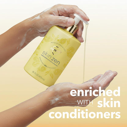 Liquid Hand Soap, Skin Zen, Washes Away 99% Bacteria, Made with Natural Moisturizers & 2X Skin Conditioners, Safeguarding Families, PH Balanced Formula, Lemon & Yuzu Scent, 16 oz