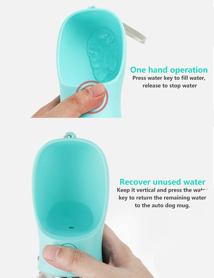 Dog Water Bottle, Leak Proof Portable Puppy Water Dispenser with Drinking Feeder for Pets Outdoor Walking, Hiking, Travel, Food Grade Plastic (12oz Pink)