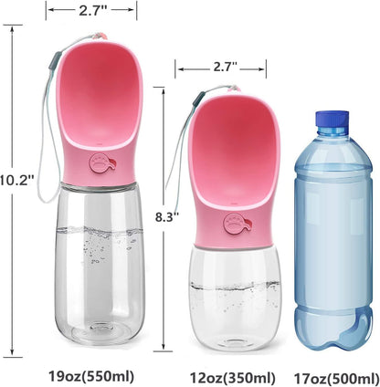 Dog Water Bottle, Leak Proof Portable Puppy Water Dispenser with Drinking Feeder for Pets Outdoor Walking, Hiking, Travel, Food Grade Plastic (12oz Pink)
