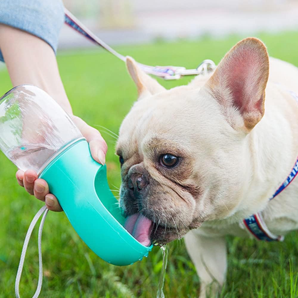 Dog Water Bottle, Leak Proof Portable Puppy Water Dispenser with Drinking Feeder for Pets Outdoor Walking, Hiking, Travel, Food Grade Plastic (12oz Pink)