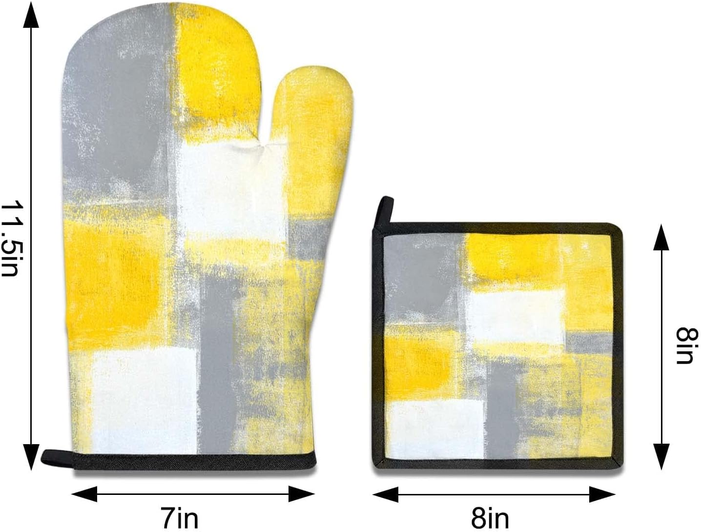 5 Pcs Yellow Oven Mitts and Pot Holders Sets, Grey Oven Gloves and Hot Pads for Kitchen Cooking, Abstract Modern Art Oven Mitt Potholder is Both Functional and Decorative