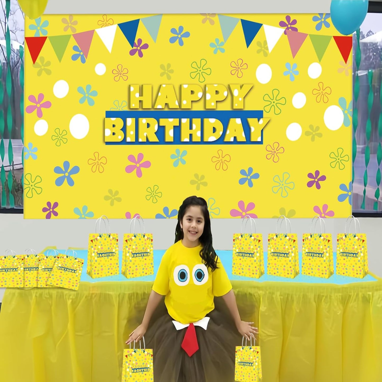 20Pcs Yellow Blue Ocean Birthday Decorations, Cartoon Yellow Birthday Party Gift Bags for Boys and Girls Party Theme Supplies