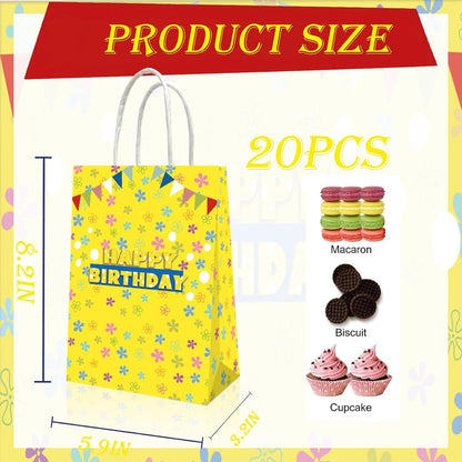 20Pcs Yellow Blue Ocean Birthday Decorations, Cartoon Yellow Birthday Party Gift Bags for Boys and Girls Party Theme Supplies