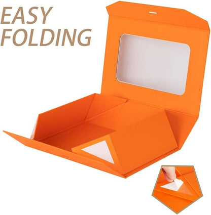 Orange Gift Box for Presents with Ribbon 10.8x7.5x3.5 Inches Clear Gift Box with Window Magnetic Closure Gift Boxes with Lids
