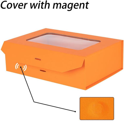 Orange Gift Box for Presents with Ribbon 10.8x7.5x3.5 Inches Clear Gift Box with Window Magnetic Closure Gift Boxes with Lids