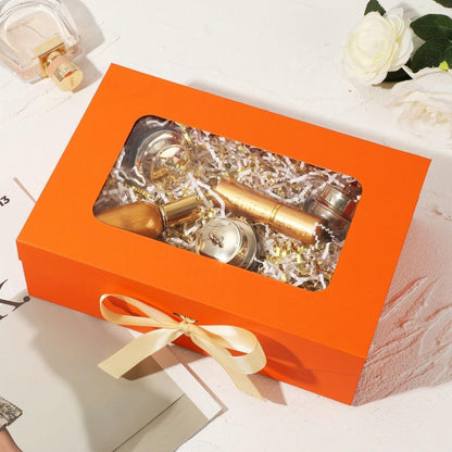 Orange Gift Box for Presents with Ribbon 10.8x7.5x3.5 Inches Clear Gift Box with Window Magnetic Closure Gift Boxes with Lids