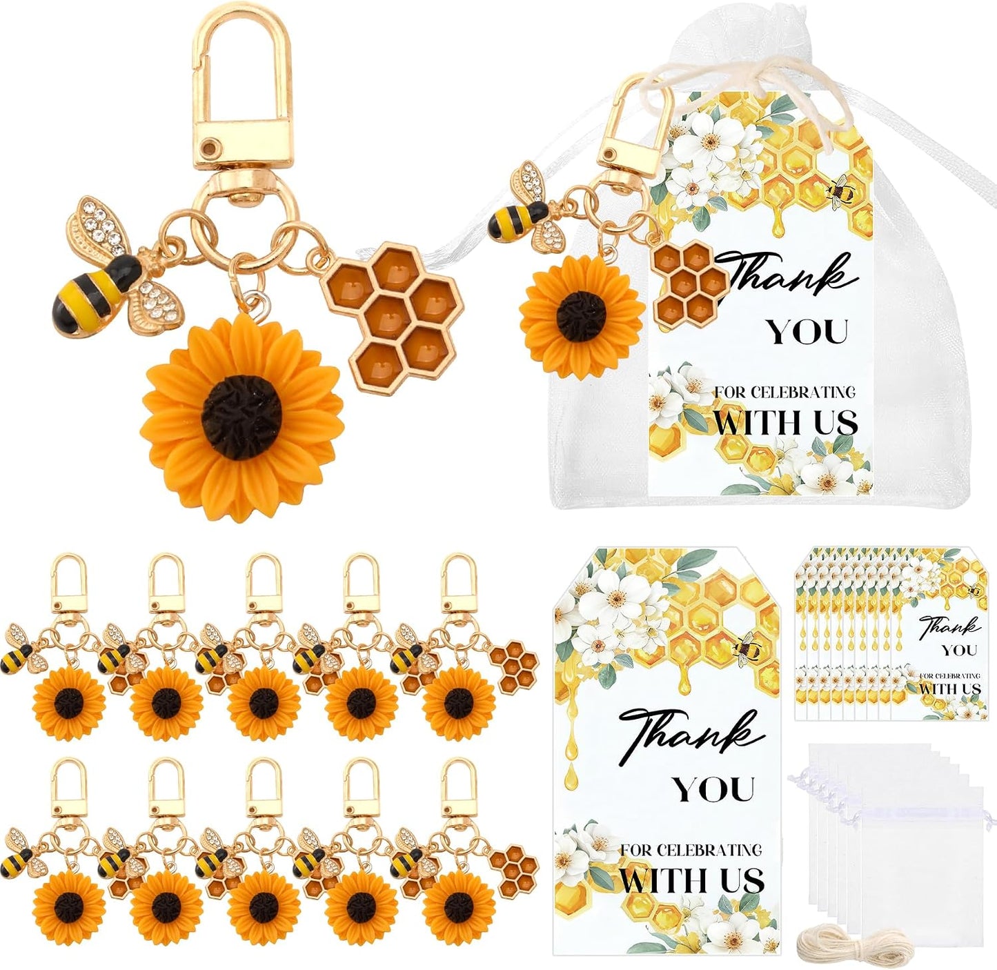 37 PCS She Found Her Honey Bridal Shower Party Favors - She Found Her Honey Bridal Shower Decor Keychain, Sunflower Bee Theme Keychain Favors for Wedding Engagement Bachelorette Party