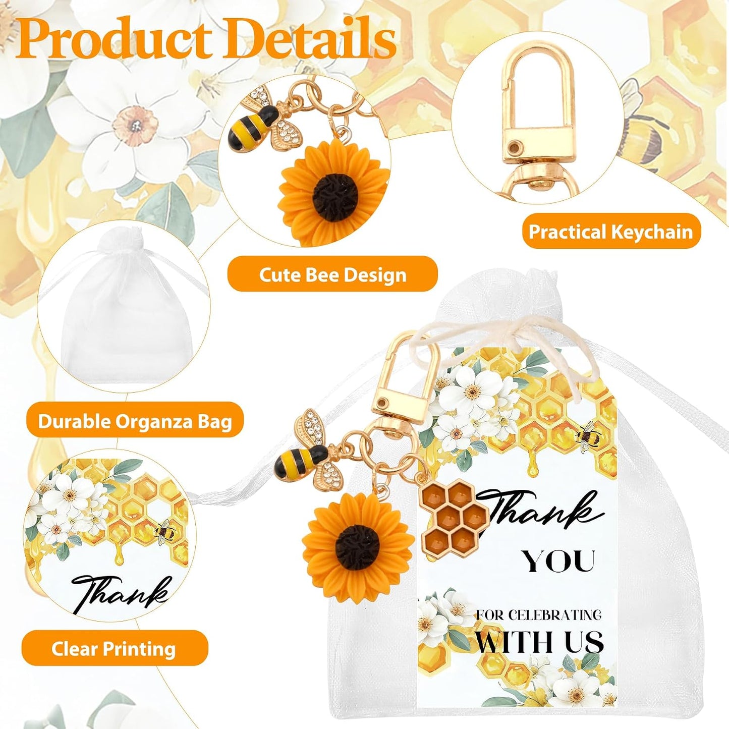 37 PCS She Found Her Honey Bridal Shower Party Favors - She Found Her Honey Bridal Shower Decor Keychain, Sunflower Bee Theme Keychain Favors for Wedding Engagement Bachelorette Party