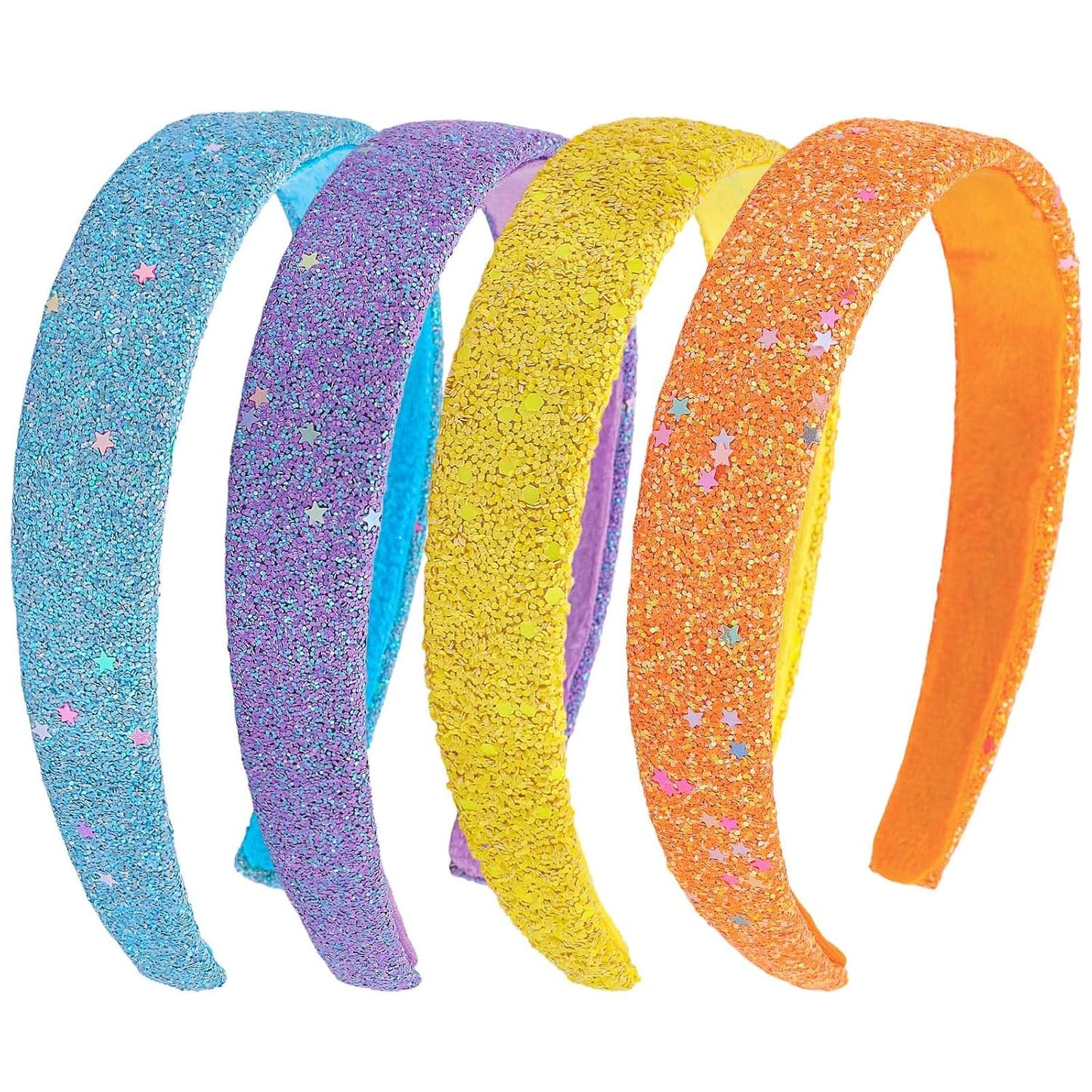 Glitter Headbands for Girls 4Pcs Headband Sparkly Hair Accessories Blue Purple Yellow Orange Headband for girls 4-6, girl headbands 8-12 Bling Head Bands Girl Back to School