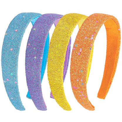 Glitter Headbands for Girls 4Pcs Headband Sparkly Hair Accessories Blue Purple Yellow Orange Headband for girls 4-6, girl headbands 8-12 Bling Head Bands Girl Back to School