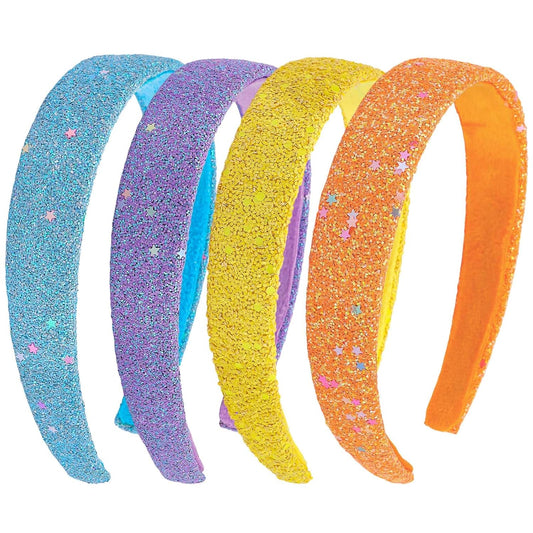 Glitter Headbands for Girls 4Pcs Headband Sparkly Hair Accessories Blue Purple Yellow Orange Headband for girls 4-6, girl headbands 8-12 Bling Head Bands Girl Back to School