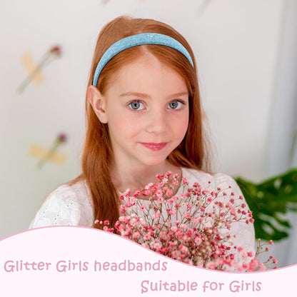 Glitter Headbands for Girls 4Pcs Headband Sparkly Hair Accessories Blue Purple Yellow Orange Headband for girls 4-6, girl headbands 8-12 Bling Head Bands Girl Back to School