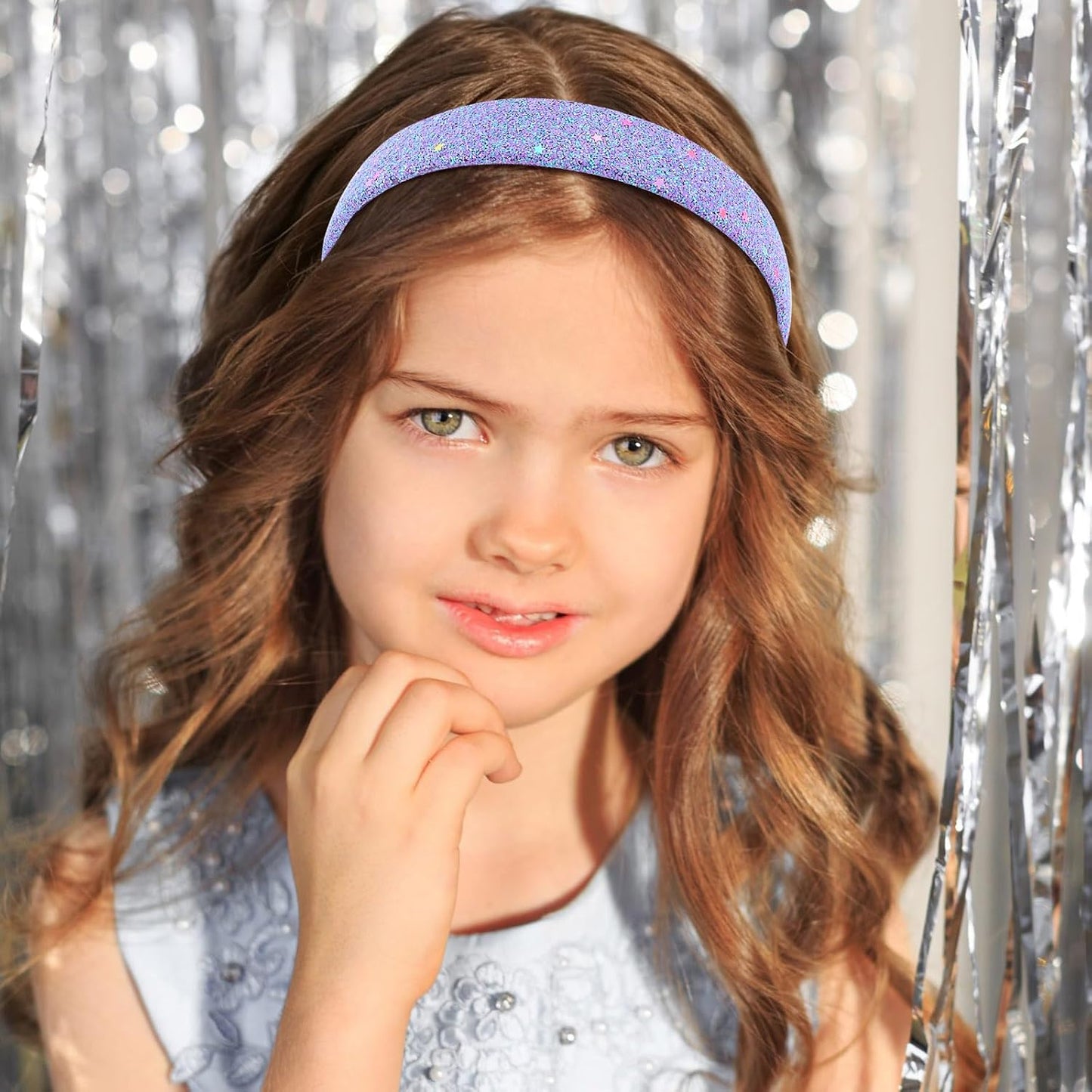 Glitter Headbands for Girls 4Pcs Headband Sparkly Hair Accessories Blue Purple Yellow Orange Headband for girls 4-6, girl headbands 8-12 Bling Head Bands Girl Back to School