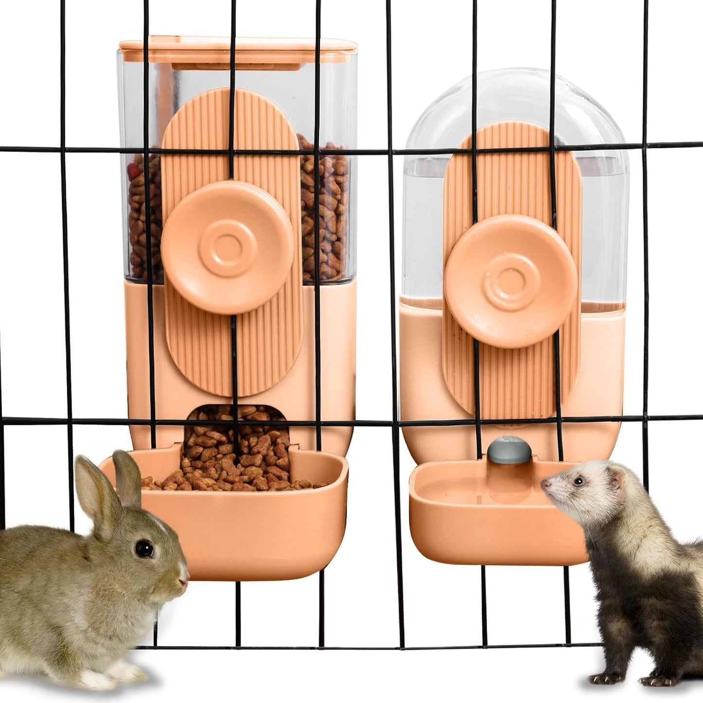 2PC Ferret Food Water Dispenser Hanging Automatic Gravity Pet Cage Feeder Set Cat Food Bowl Dog Feeding Station for Puppy Kitten Rabbit Chinchilla Hedgehog (Yellow)