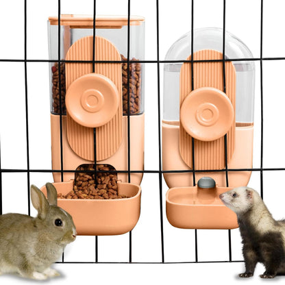 2PC Ferret Food Water Dispenser Hanging Automatic Gravity Pet Cage Feeder Set Cat Food Bowl Dog Feeding Station for Puppy Kitten Rabbit Chinchilla Hedgehog (Yellow)
