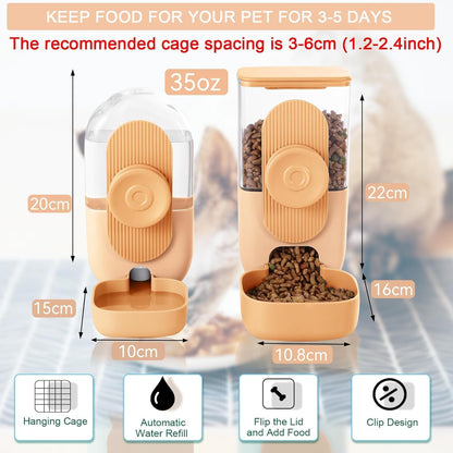 2PC Ferret Food Water Dispenser Hanging Automatic Gravity Pet Cage Feeder Set Cat Food Bowl Dog Feeding Station for Puppy Kitten Rabbit Chinchilla Hedgehog (Yellow)