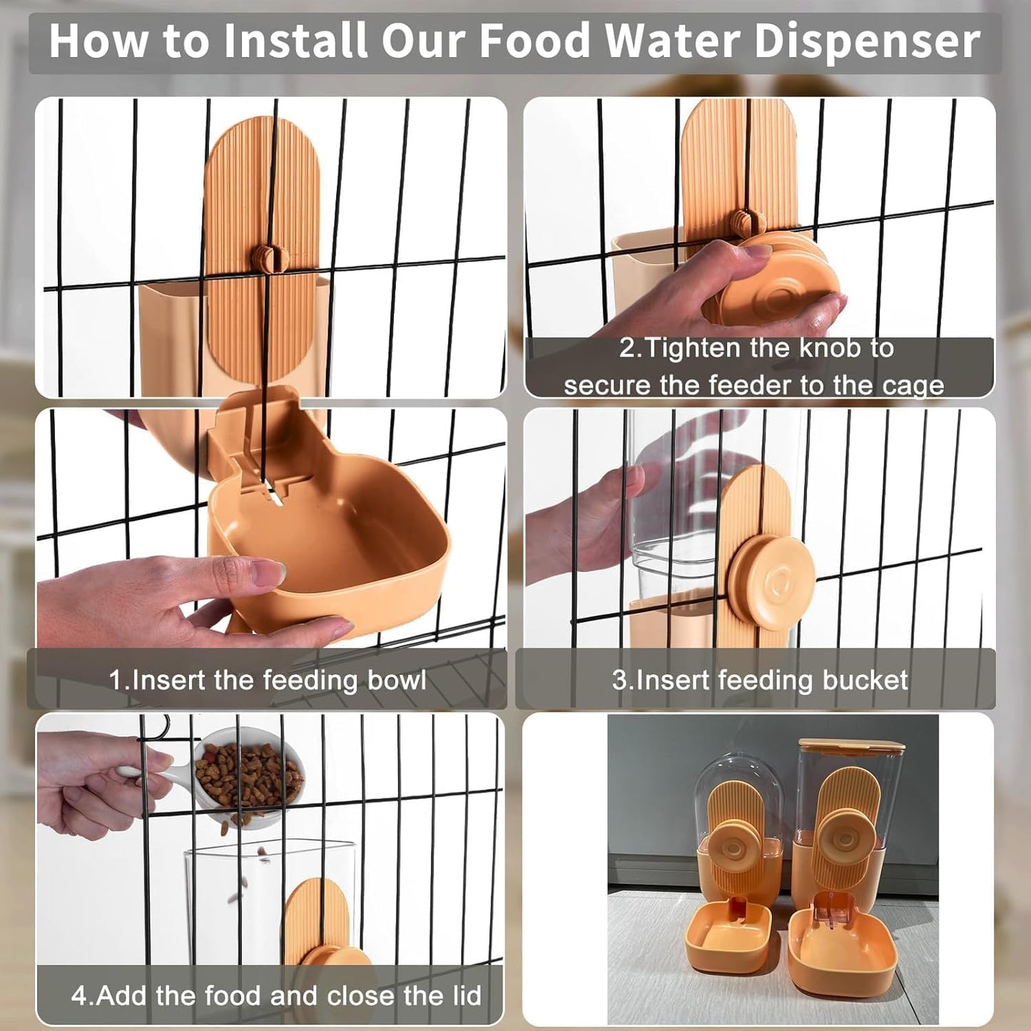 2PC Ferret Food Water Dispenser Hanging Automatic Gravity Pet Cage Feeder Set Cat Food Bowl Dog Feeding Station for Puppy Kitten Rabbit Chinchilla Hedgehog (Yellow)