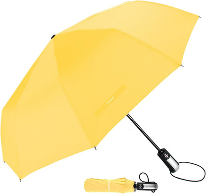 Travel Umbrella Windproof 46 Inches Canopy, Yellow | 10 Reinforced Fiberglass Ribs Ergonomic Handle Auto Open & Close
