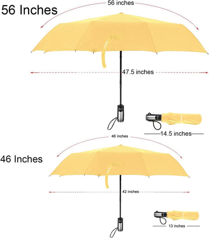 Travel Umbrella Windproof 46 Inches Canopy, Yellow | 10 Reinforced Fiberglass Ribs Ergonomic Handle Auto Open & Close