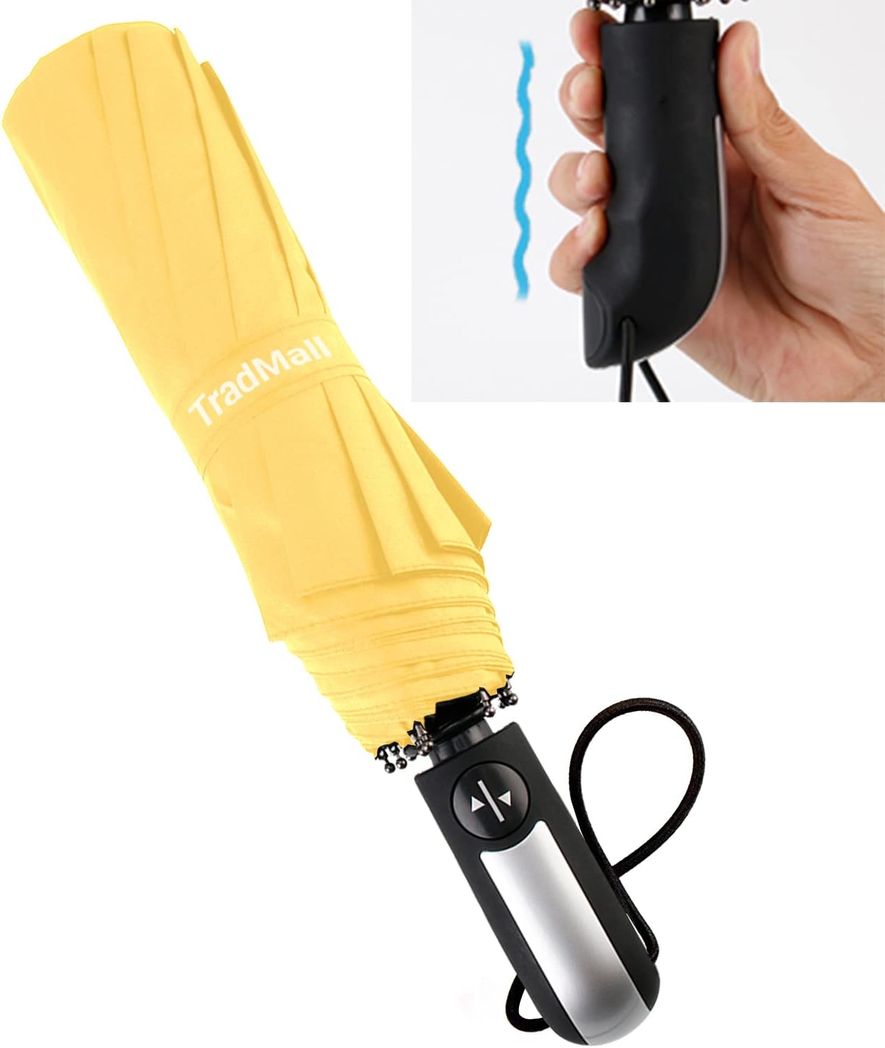 Travel Umbrella Windproof 46 Inches Canopy, Yellow | 10 Reinforced Fiberglass Ribs Ergonomic Handle Auto Open & Close