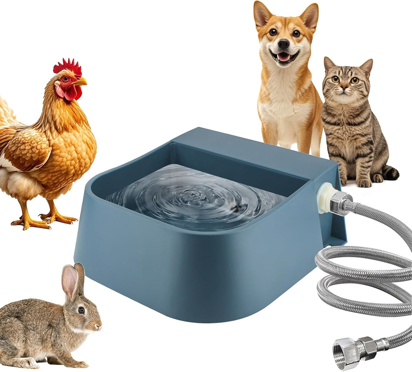Dog Water Bowl Dispenser, Automatic Water Dispenser for Dogs with 3/4'' Hose, Auto-Fill Cat Water Fountain, Pet Water Dish for Outside Animals, Chickens Rabbits, 2L