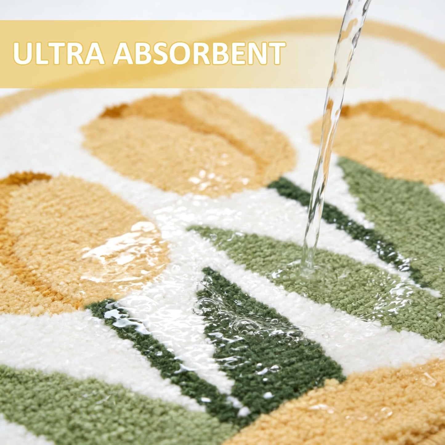 Tulip Flower U-Shaped Toilet Mat, Romantic Floral Non-Slip Bath Rug with Wave Edge Design, Soft Absorbent Microfiber Floor Mat for Toilet Base, Machine Washable Bathroom Decor (U-shaped Yellow)