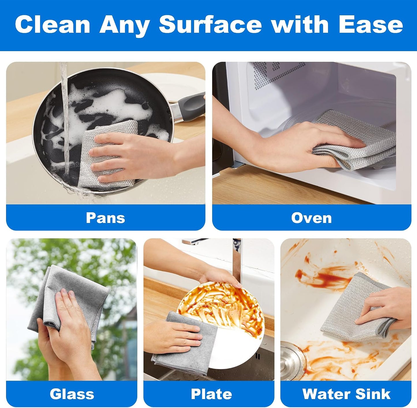 Bubble Mesh Microfiber Cleaning Cloth, Reusable Non-Scratch Cleaning Rags, Dual-Sided Dish Cloths, Multipurpose Dish Rags for Dishwashing, Kitchen, Stainless Steel-6 Packs, Yellow